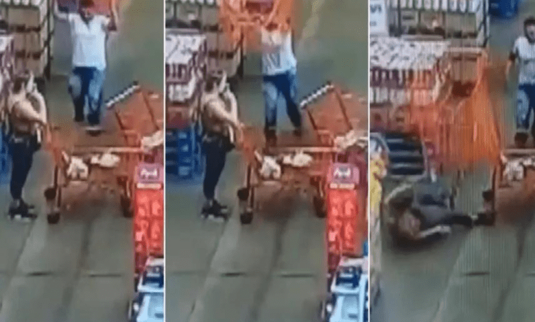 Vídeo - Homem joga carrinho de compras em mulher dentro de supermercado