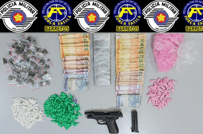 Quatro suspeitos detidos em Barretos com drogas, arma e dinheiro