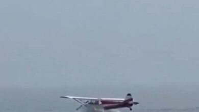 Avião cai perto de banhistas em praia