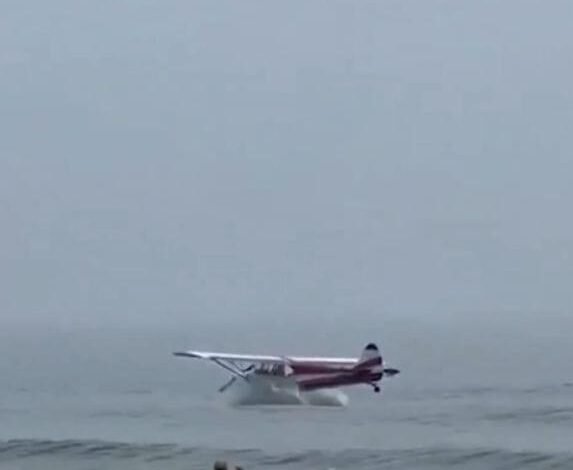 Avião cai perto de banhistas em praia