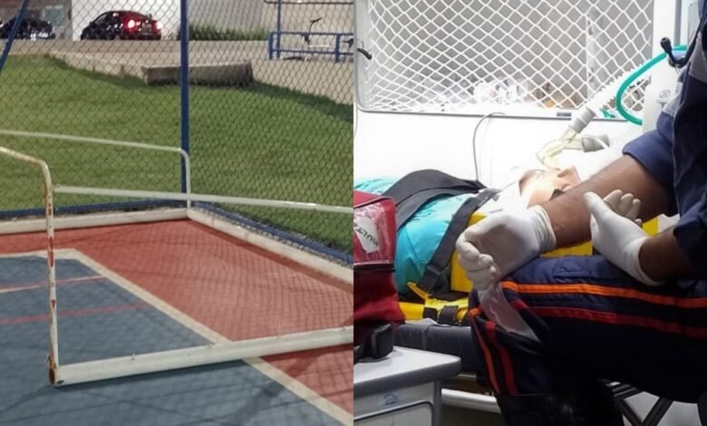 Trave atinge menino durante futebol e o deixa em coma no Litoral