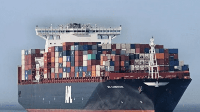 Navio de 347 metros deixa o Porto de Santos e interrompe travessia de balsas