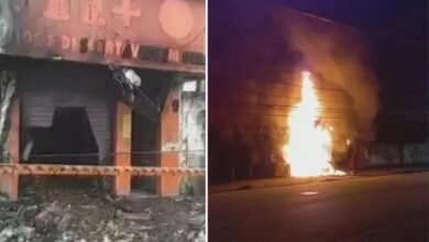 VÍDEO - Estabelecimento fica destruído após incêndio em Guarujá