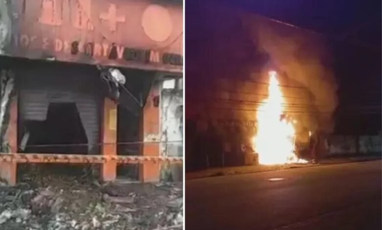 VÍDEO - Estabelecimento fica destruído após incêndio em Guarujá