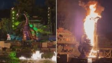 Um dragão de 10 metros de altura que fazia parte do show "Fantasmic" da Disney Califórnia pegou fogo na noite de sábado