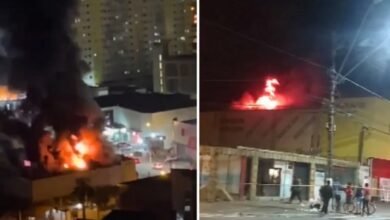 VÍDEO - Loja de artigos de festa pega fogo em Praia Grande