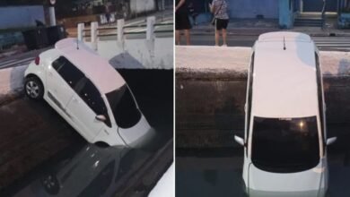 Motorista perde controle do carro e acaba dentro de canal