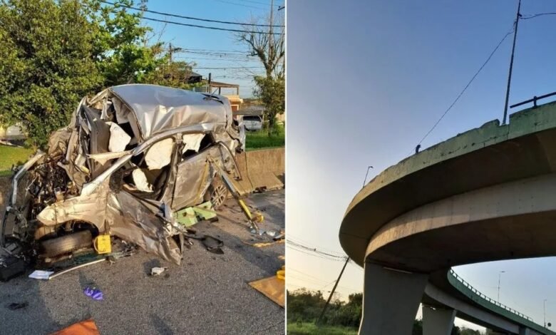 VÍDEO - Carro despenca de viaduto em Guarujá