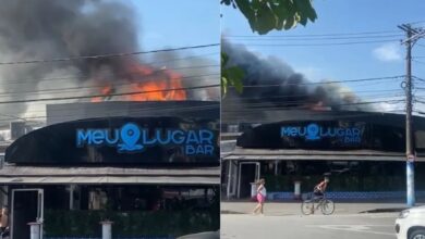 VÍDEO – Incêndio atinge “Meu Lugar Bar” em Santos