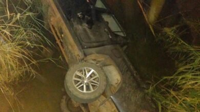 Motorista perde controle e cai em córregoMotorista perde controle e cai em córrego