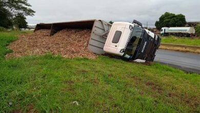 Motorista capota caminhão