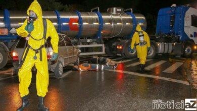 Equipes participam de treinamento contra acidentes químicos