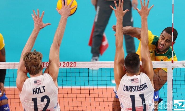 Brasil se recupera no vôlei masculino, vence os EUA e se classifica nas Olimpíadas