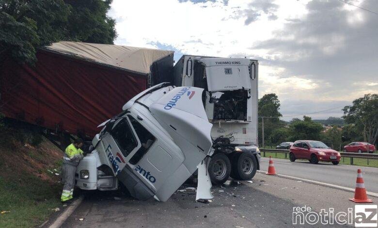 Cabine de caminhão se solta após acidente em rodovia de Jundiaí