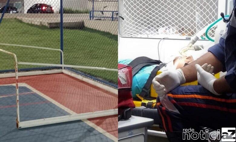 Trave atinge menino durante futebol e o deixa em coma no Litoral