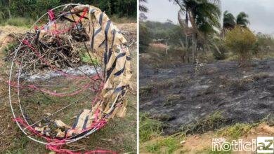 Balão cai sobre área de mata e provoca incêndio em Jundiaí