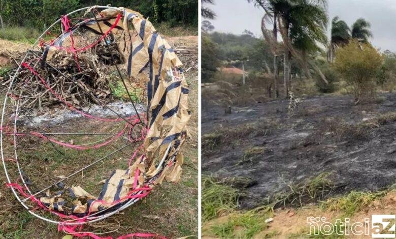 Balão cai sobre área de mata e provoca incêndio em Jundiaí