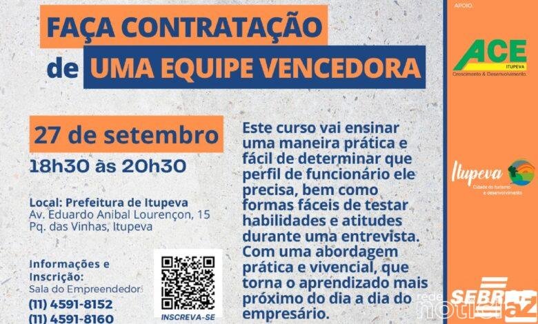 Vem aí o curso gratuito ‘Faça a contratação de uma equipe vencedora’ em Itupeva