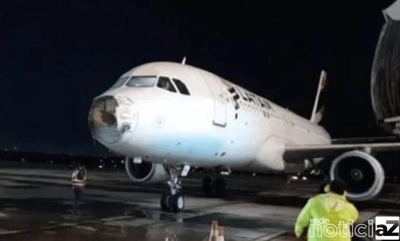 VÍDEO: Aeronave teve o "bico" arrancado durante a turbulência provocando desespero dos passageiros