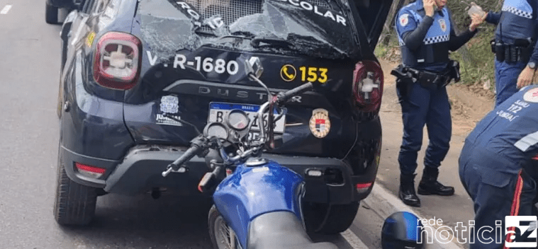 Moto atinge viatura da Guarda de Jundiaí e motociclista fica ferido