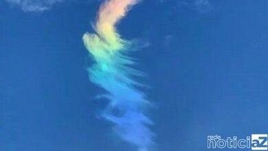 Nuvem colorida chama a atenção no céu do litoral de SP