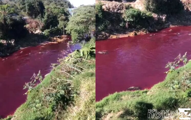 Vazamento de produtos químicos deixam ribeirão com águas vermelhas