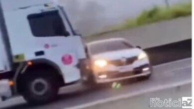 VÍDEO - Caminhoneiro arrasta carro ao identificar possível assalto