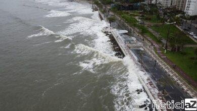 VÍDEO - Frente fria chega com chuva intensa e temperatura baixa em Santos