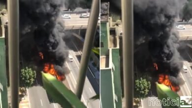 VÍDEO - Ônibus articulado pega fogo em avenida movimentada