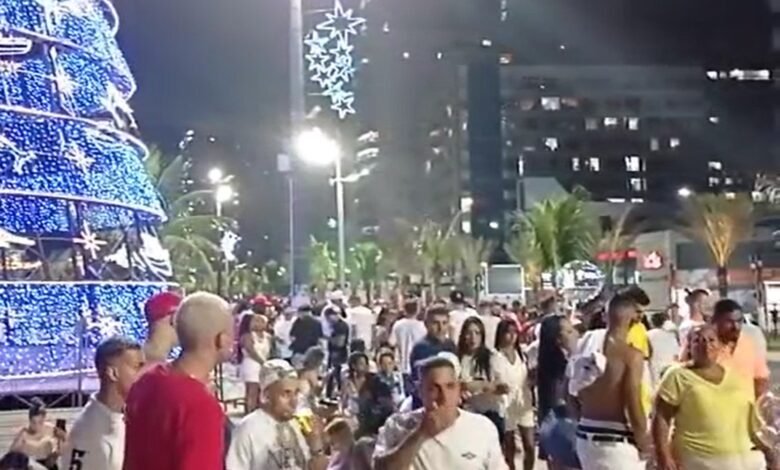 Aglomeração e falta de máscara na virada em Praia Grande