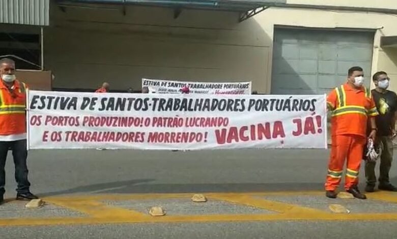 Portuários promovem protesto em Santos