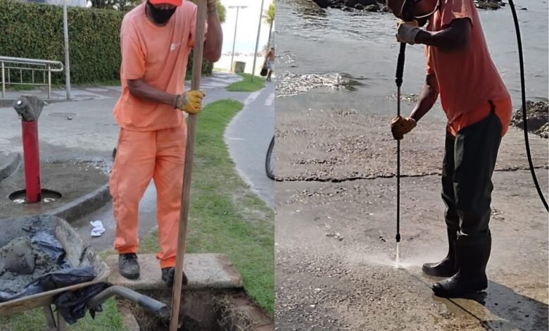 Prefeitura de Santos remove quatro toneladas de areia em chuveirinhos