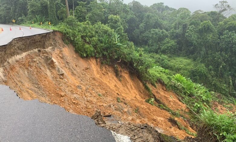 Cratera se abre na Rodovia-Rio Santos em Ubatuba após asfalto ceder