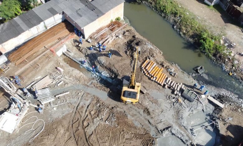 Fundação do sistema contra enchentes em Santos fica pronta em agosto, diz prefeitura