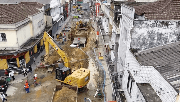 Centro de Santos tem ruas interditadas para obras da 2ª fase do VLT