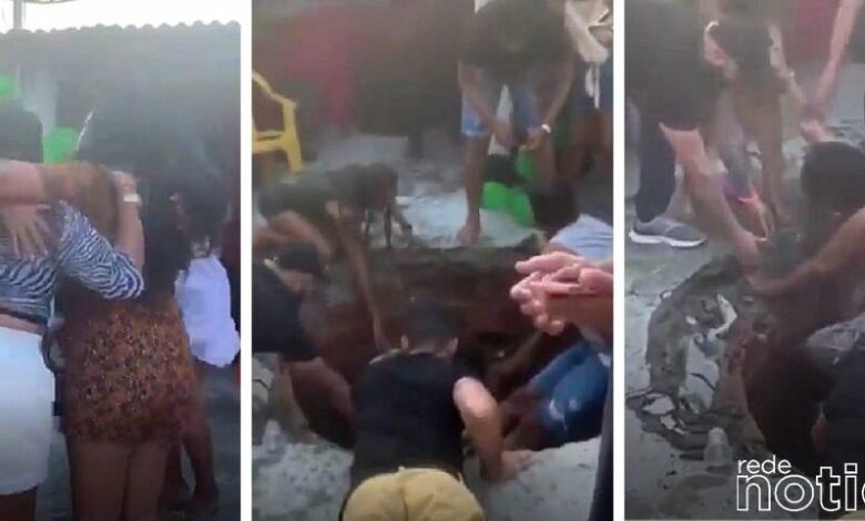VÍDEO - Mulheres caem dentro de fossa durante aniversário em Salvador