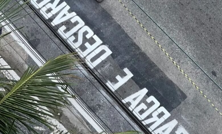 Pintura ao contrário viraliza na internet e Prefeitura refaz sinalização