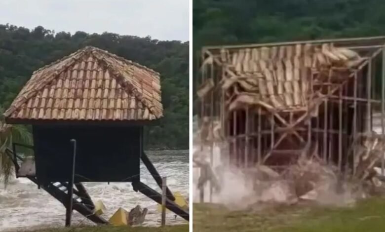 Posto de guarda-vidas em Bertioga é destruído por ressaca