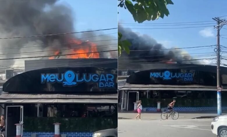 VÍDEO – Incêndio atinge “Meu Lugar Bar” em Santos