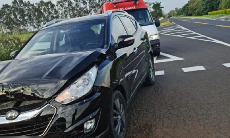 Motorista sofre acidente ao tentar cruzar a rodovia