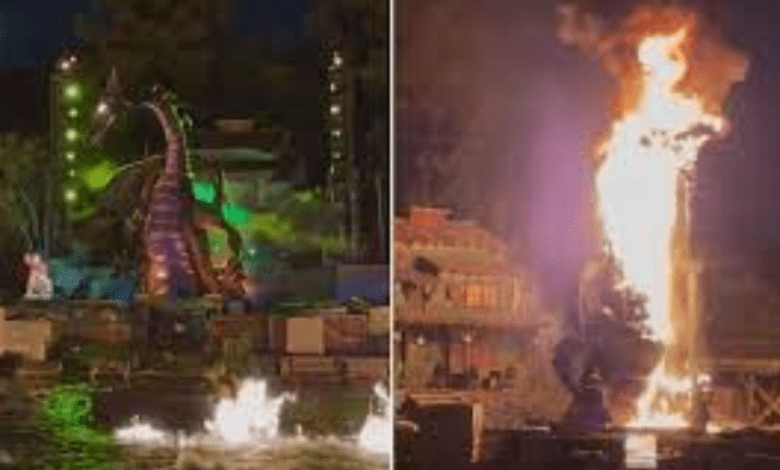Um dragão de 10 metros de altura que fazia parte do show "Fantasmic" da Disney Califórnia pegou fogo na noite de sábado