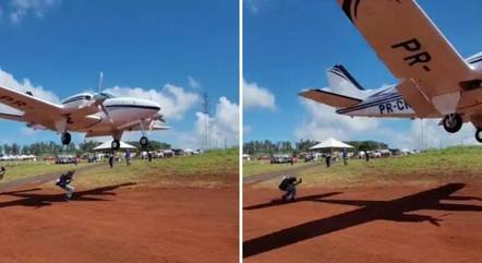 Vídeo - Avião de pequeno porte passa perto de homem na Agrishow